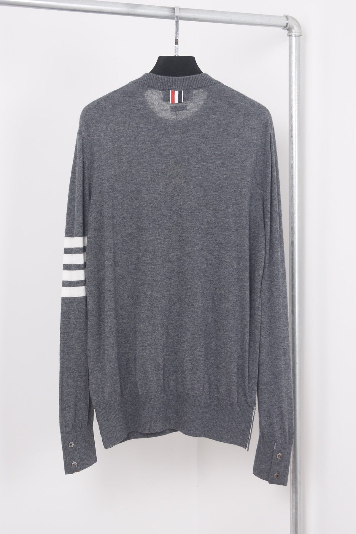 Grey Wool Four-Bar Crewneck - Men's