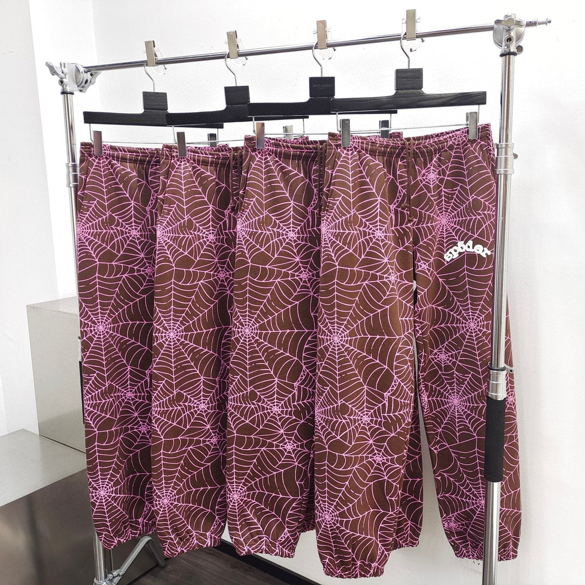 Burgundy Cotton Web Print Joggers - Men's