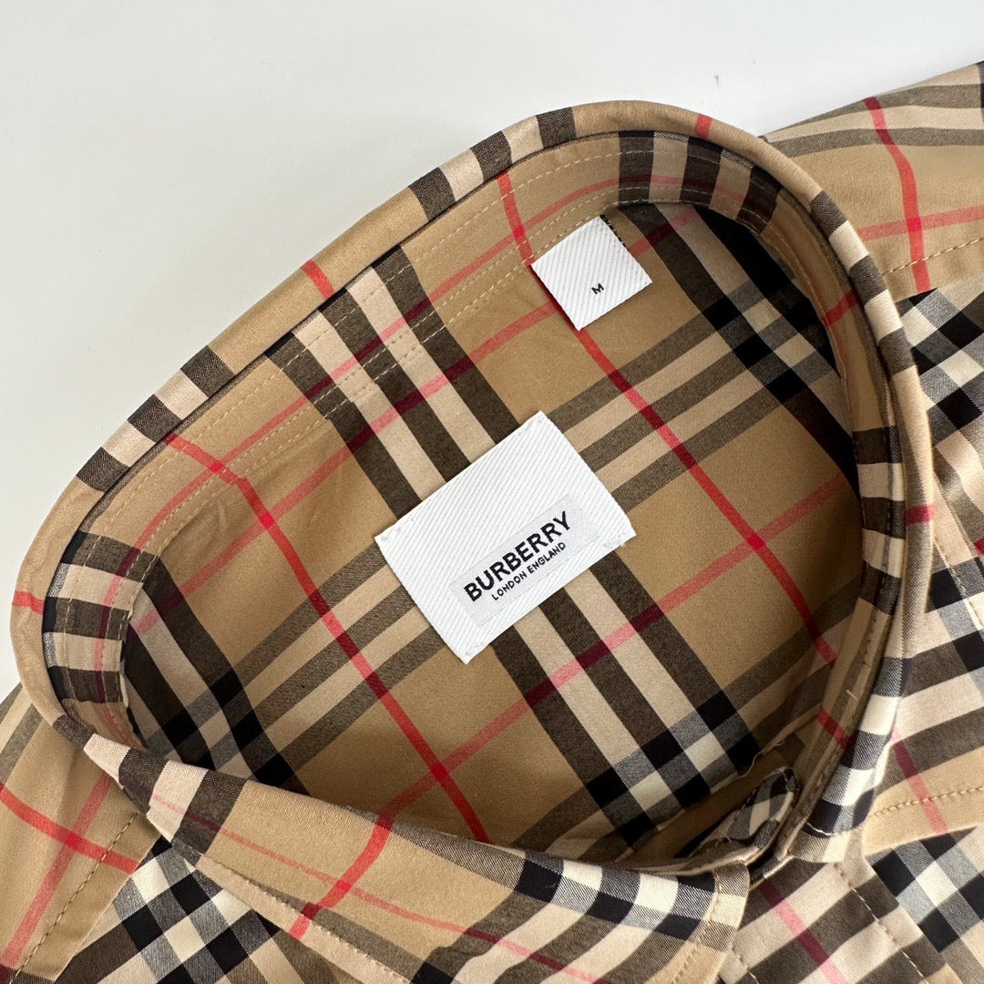 Beige Cotton Vintage Check Long-Sleeve - Men's