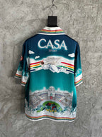 Teal Gradient Print Silk Shirt - Men's