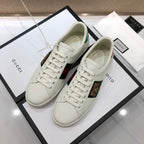 White Leather Embroidered Low-Top - Men's