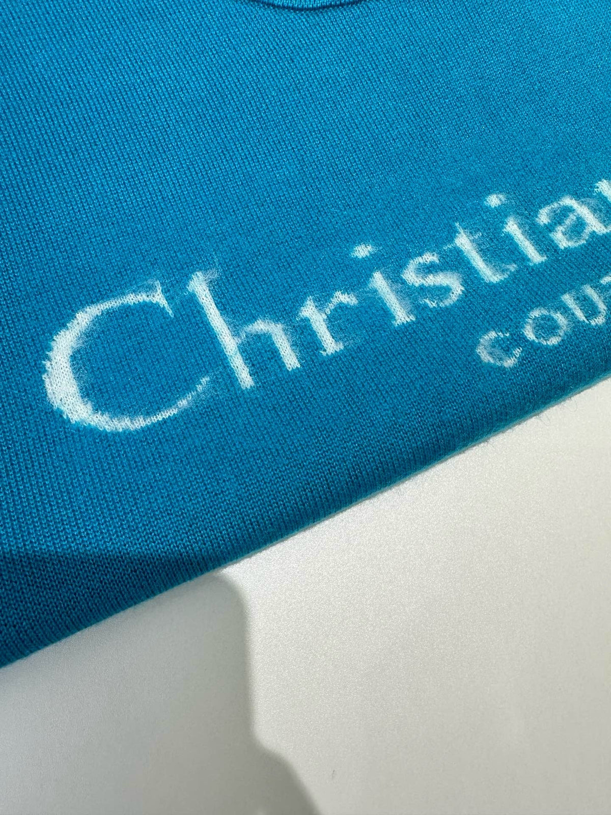 Navy Wool Text Logo Crewneck - Men's