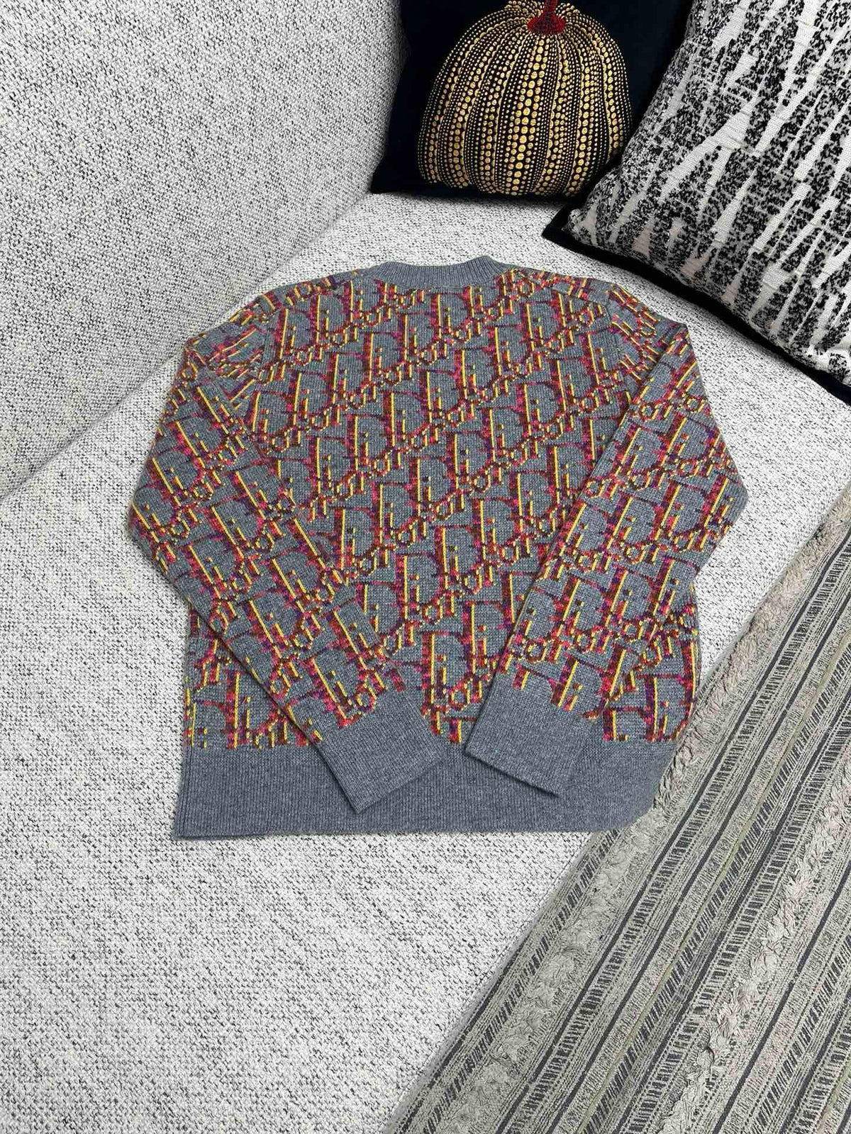 Orange Jacquard Pattern Crewneck - Men's