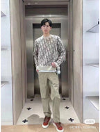 Cream Jacquard Monogram Cardigan - Men's
