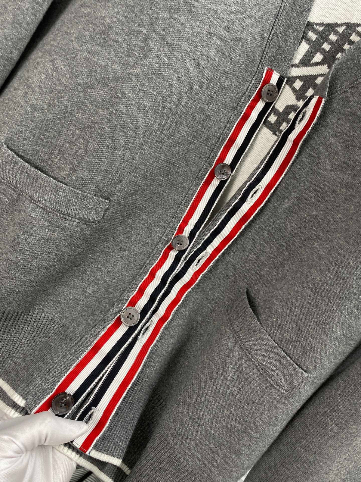 Grey Wool Bar Stripe Cardigan - Men's