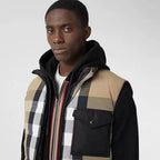 Beige Nylon Check Gilet - Men's
