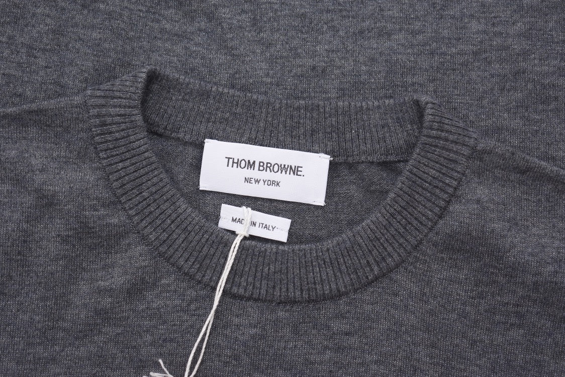 Grey Wool Four-Bar Crewneck - Men's