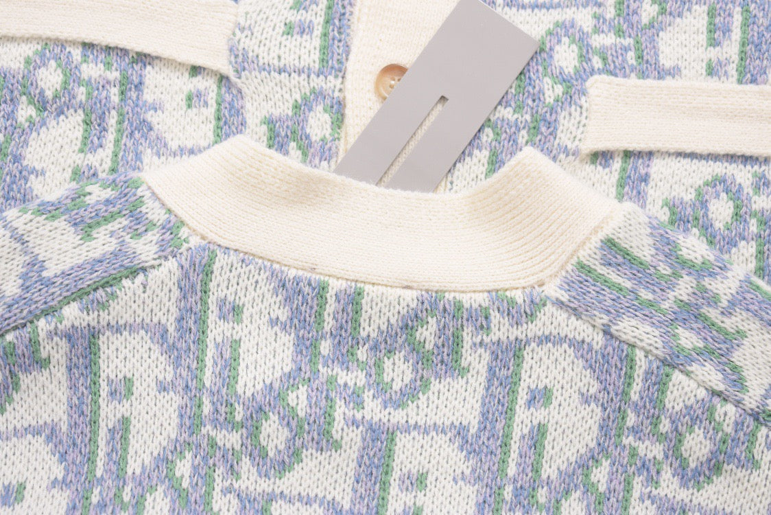 Blue Jacquard Monogram Cardigan - Men's