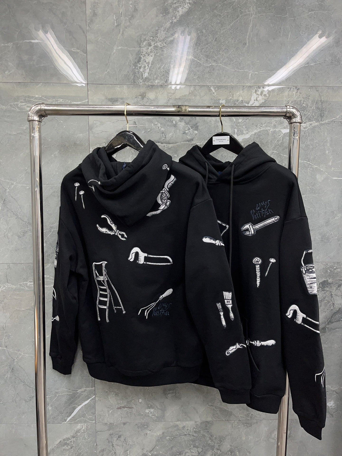 Black Cotton Print Zip-Through - Men's