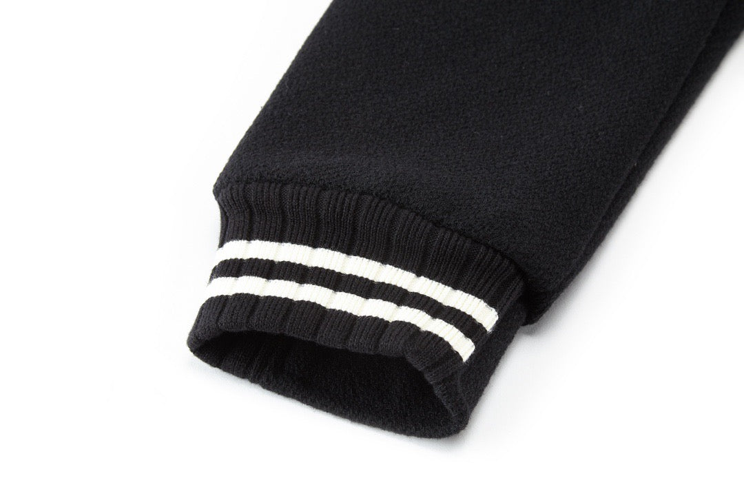 Black Wool Striped Trim Varsity - Men's