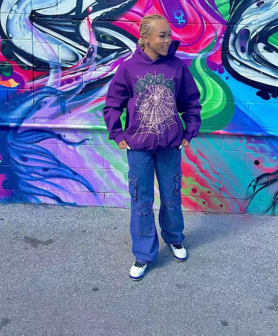 Purple Cotton Web Print Pullover - Men's