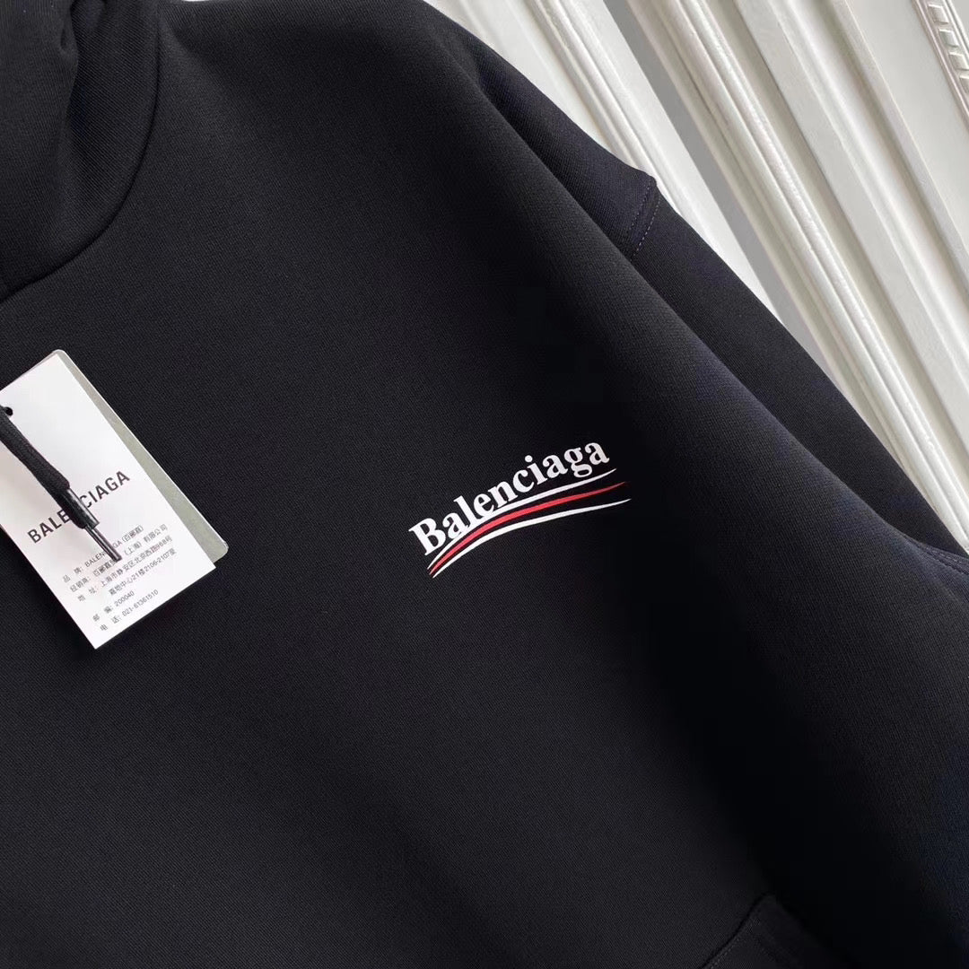 Black Cotton Chest Logo Pullover - Men's
