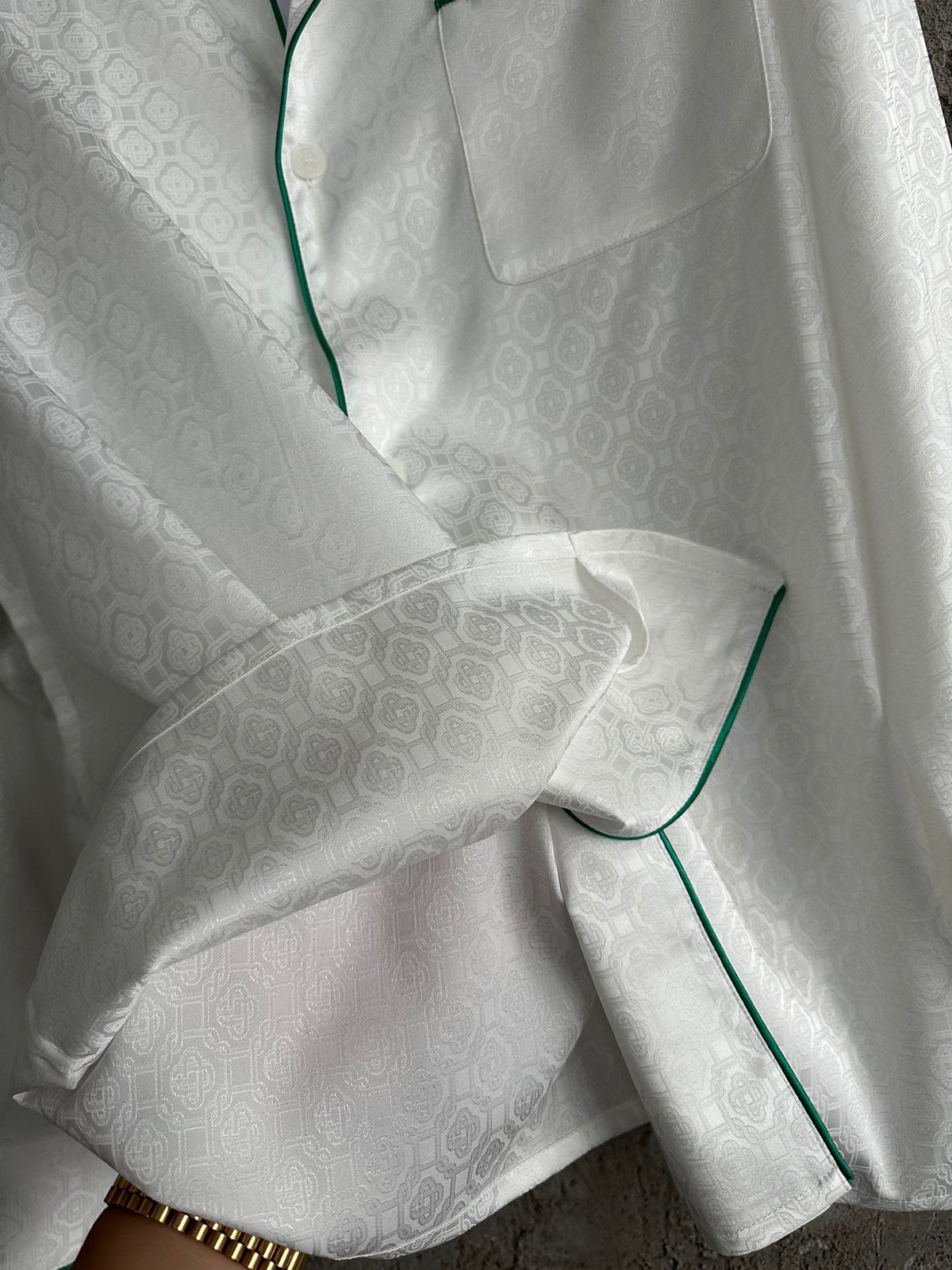 White Silk Piped Long-Sleeve - Men's