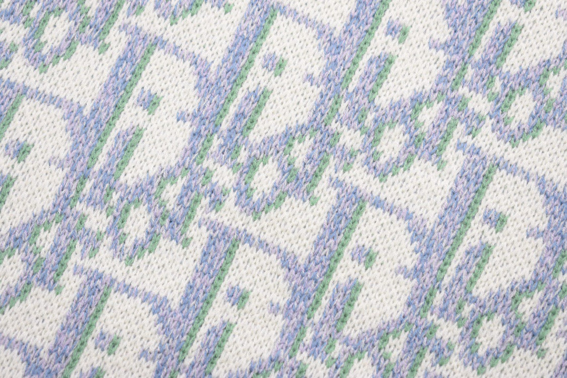 Blue Jacquard Monogram Crewneck - Men's