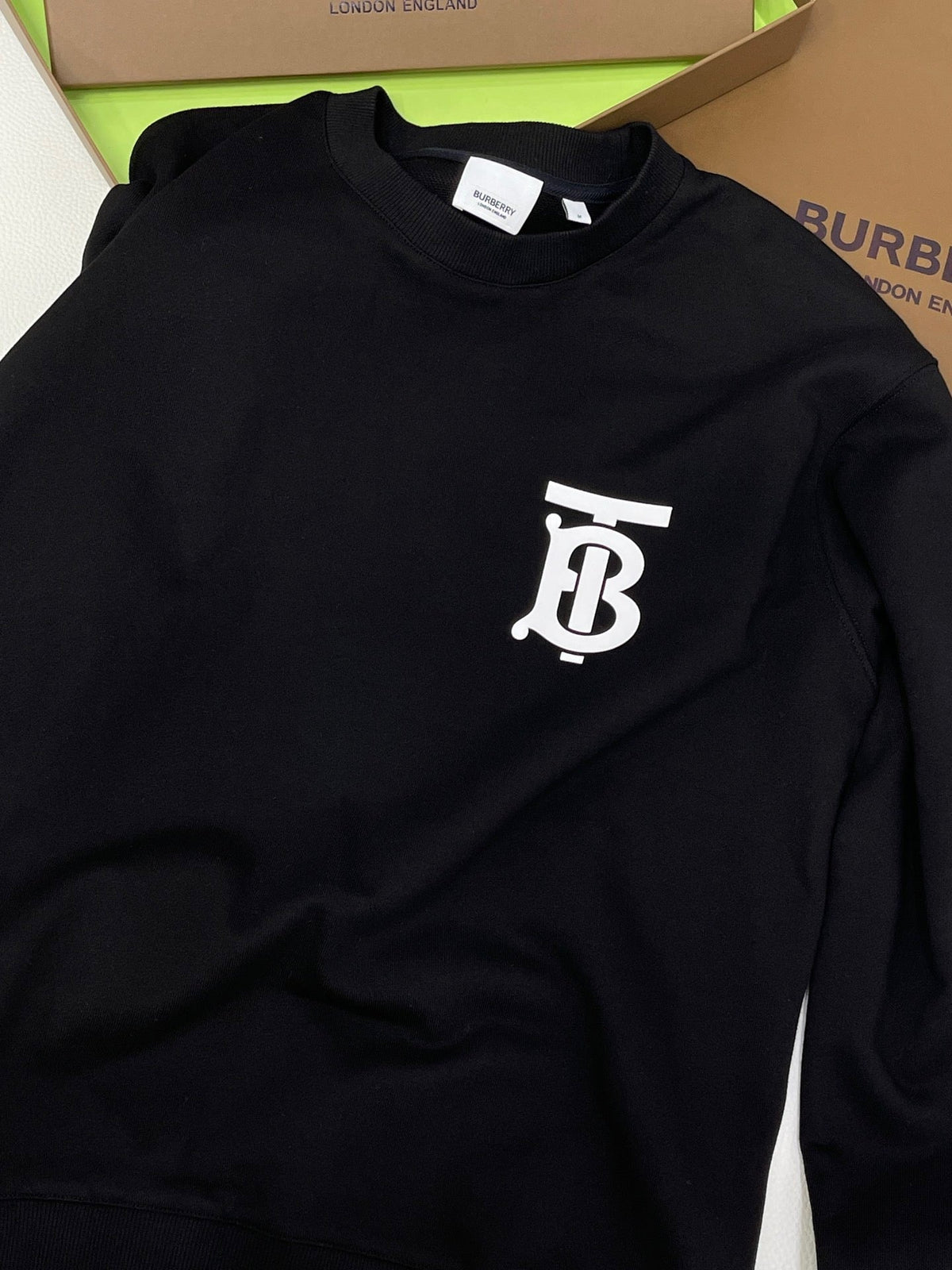 Black Cotton Monogram Crewneck - Men's