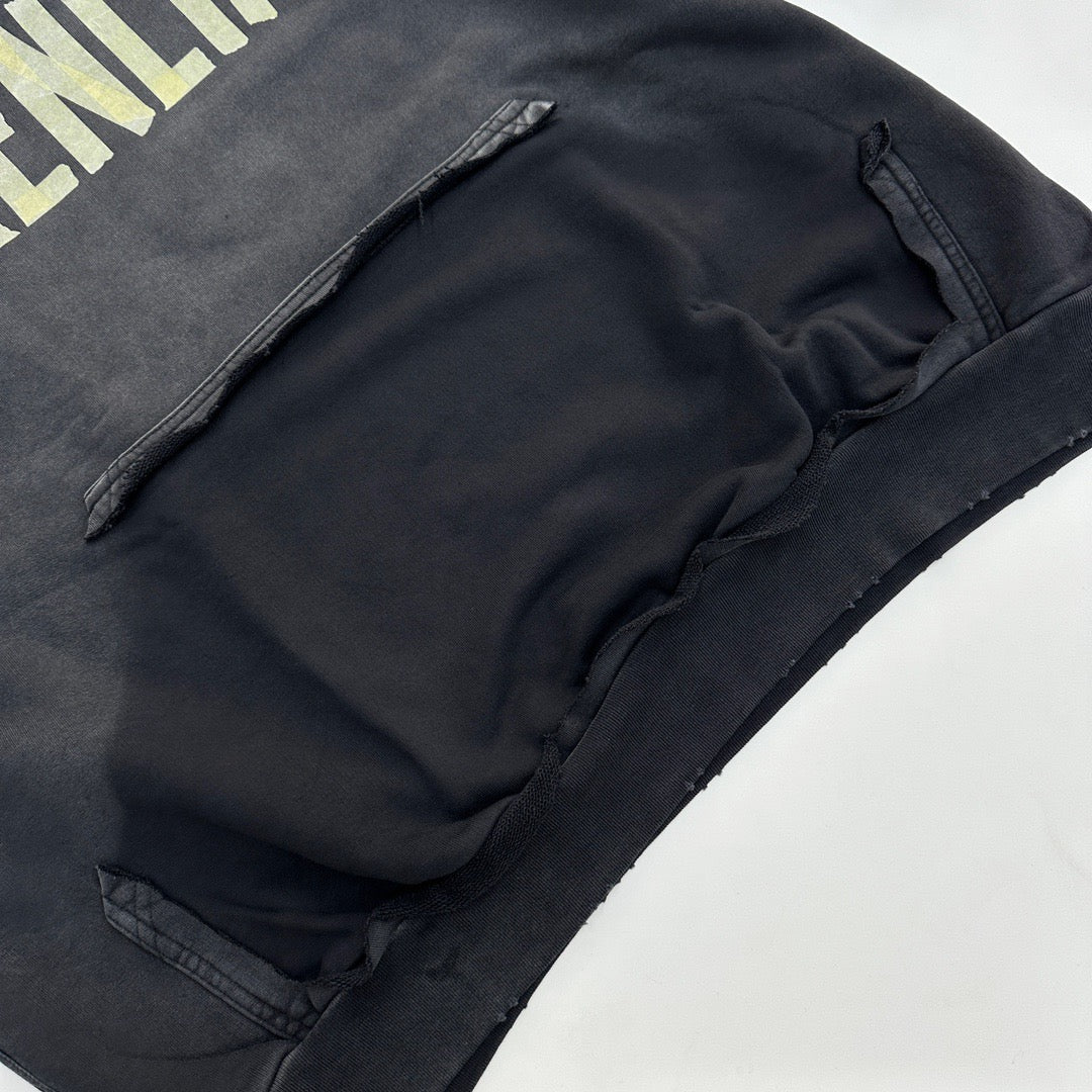 Black Cotton Washed Logo Pullover - Men's