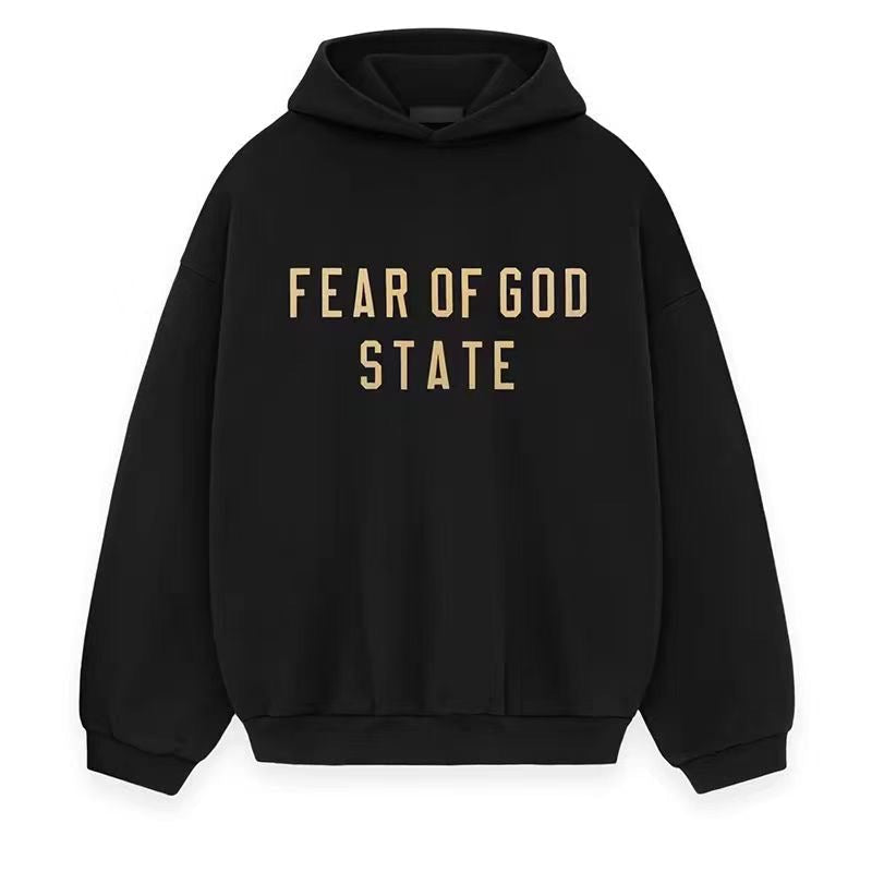 Black Cotton Gold Text Pullover - Men's