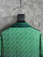 Green Wave Print Silk Shirt - Men's