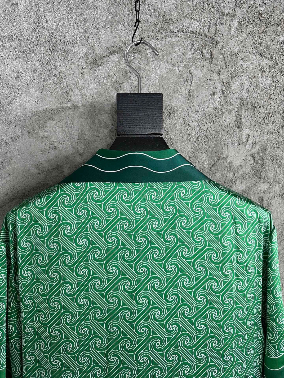 Green Wave Print Silk Shirt - Men's