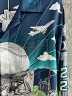 Navy Scenic Print Silk Shirt - Men's