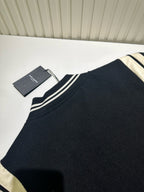 Navy Wool Striped Trim Varsity - Men's