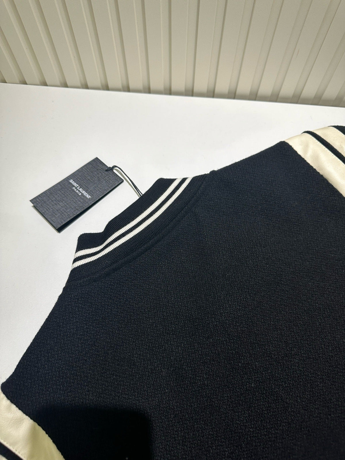 Navy Wool Striped Trim Varsity - Men's