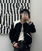 Black Wool Cream Sleeve Varsity - Men's