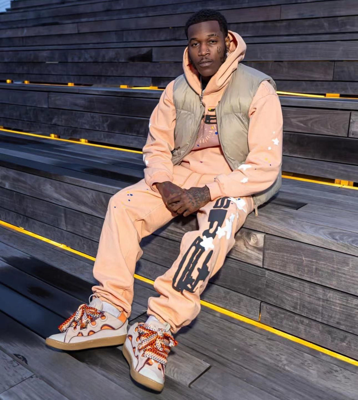 Pink Cotton Print Joggers - Men's