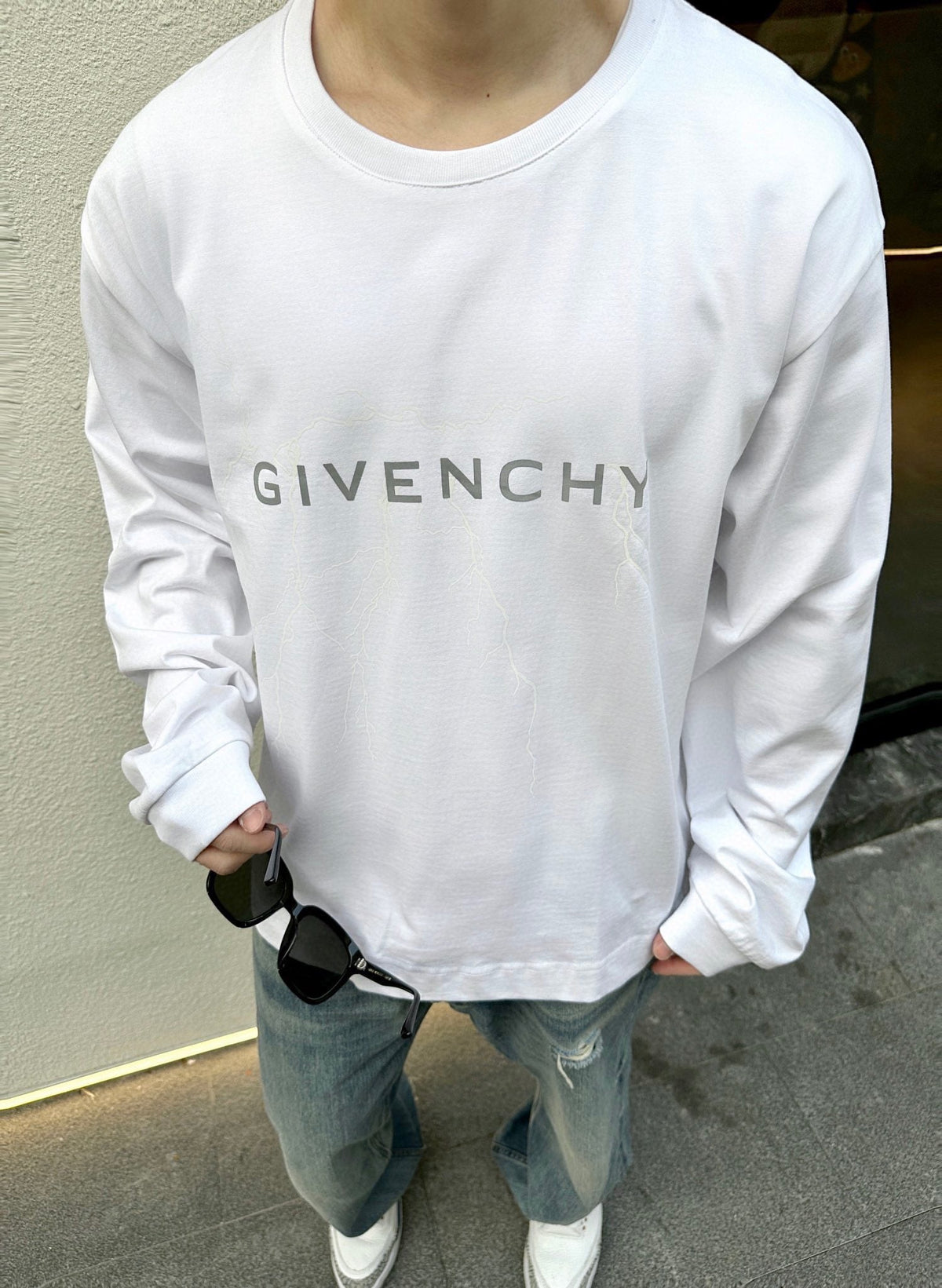 Black Cotton Lightning Print Long-Sleeve - Men's