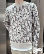 Cream Jacquard Monogram Cardigan - Men's