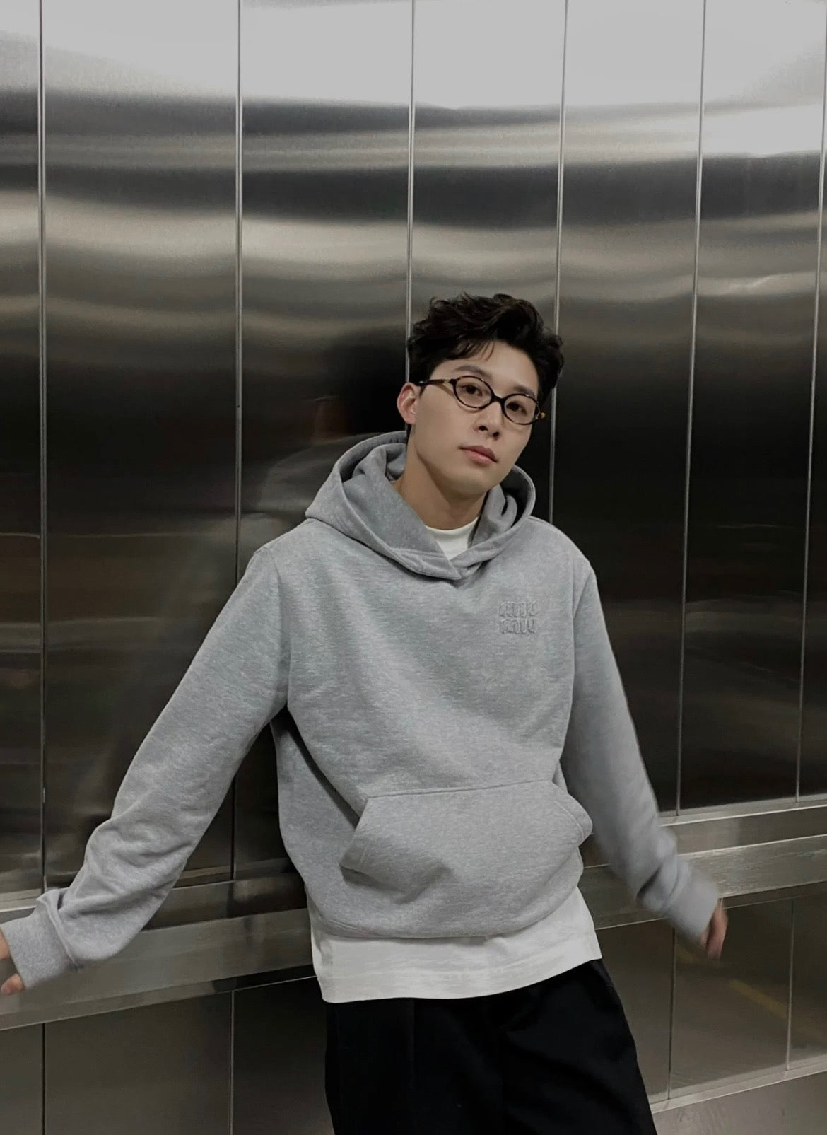 Grey Cotton Plain Pullover - Men's