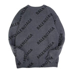 Grey Jacquard Text Print Crewneck - Men's