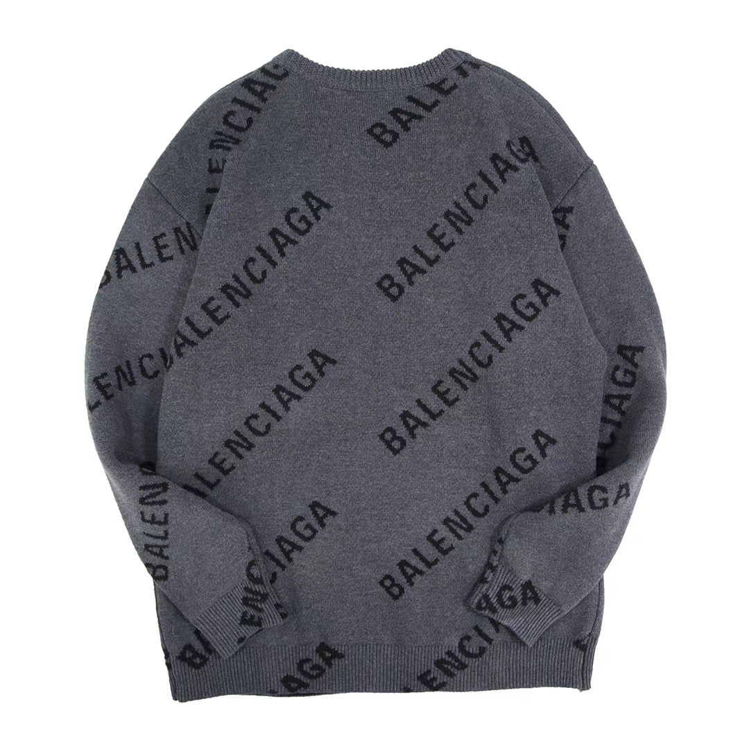 Grey Jacquard Text Print Crewneck - Men's