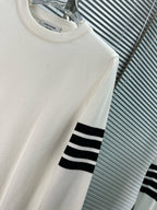 4-Bar Crewneck Cream Sweater - Men's