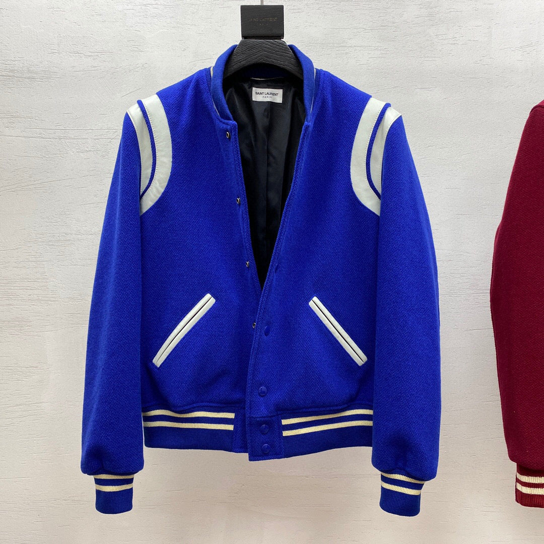 Blue Wool Shoulder Panel Varsity - Men's