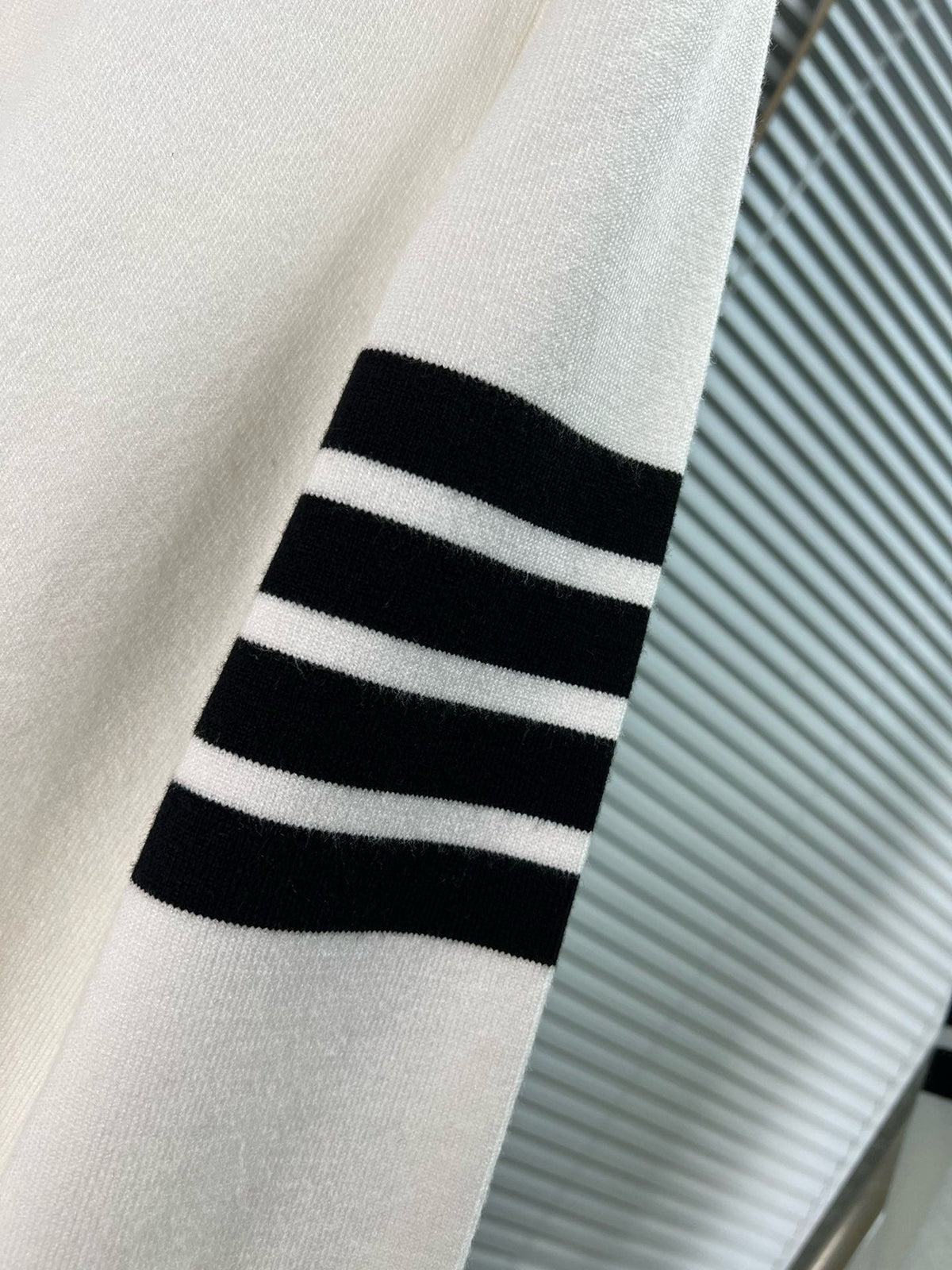 4-Bar Crewneck Cream Sweater - Men's