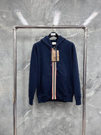 Navy Cotton Striped Placket Zip-Through - Men's