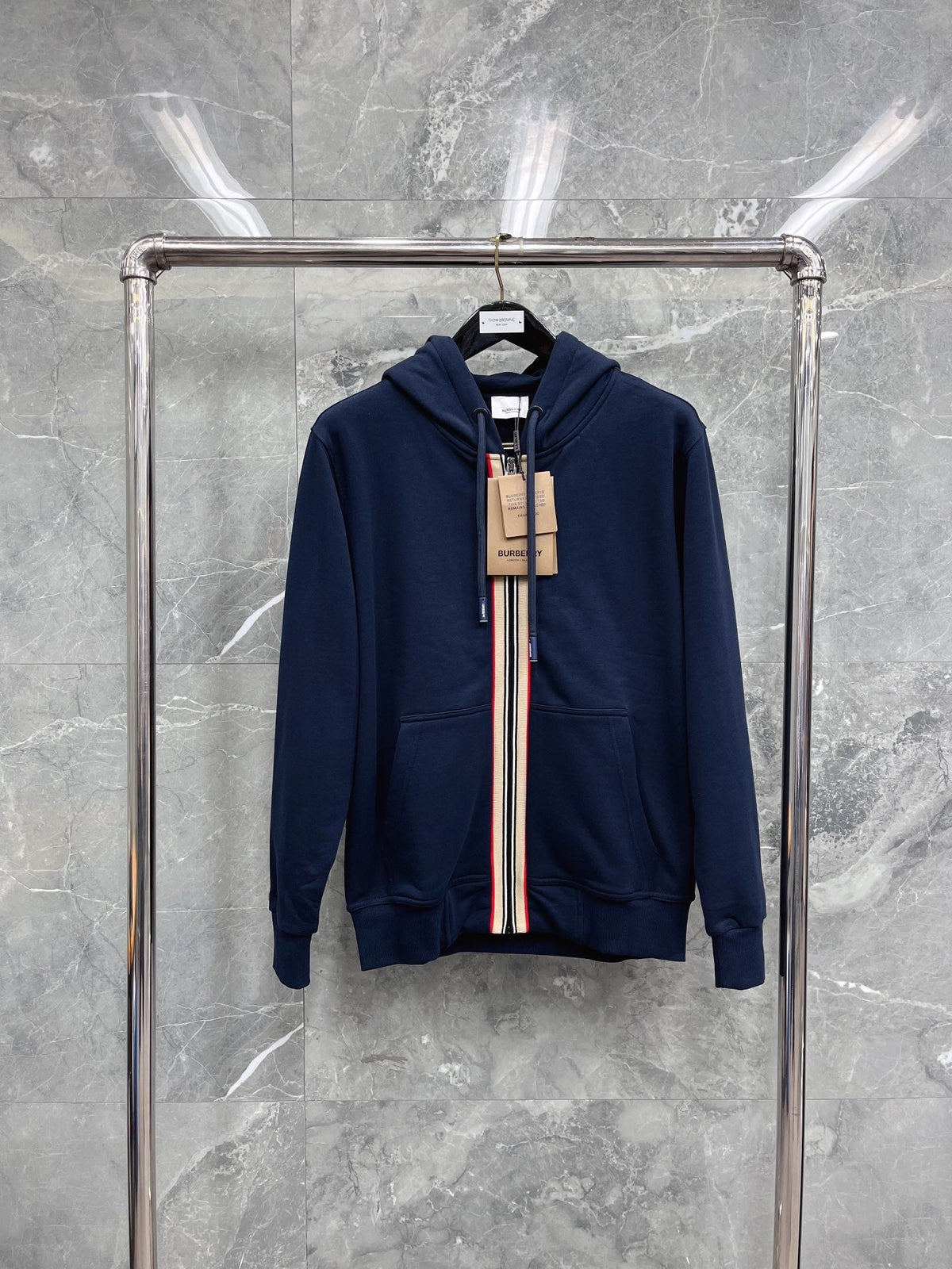 Navy Cotton Striped Placket Zip-Through - Men's