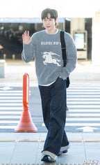 Black Wool Intarsia Crewneck - Men's