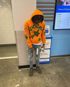 Orange Cotton Star Print Pullover - Men's