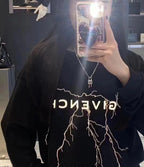 Black Cotton Lightning Print Long-Sleeve - Men's