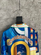 Blue Geometric Print Silk Shirt - Men's