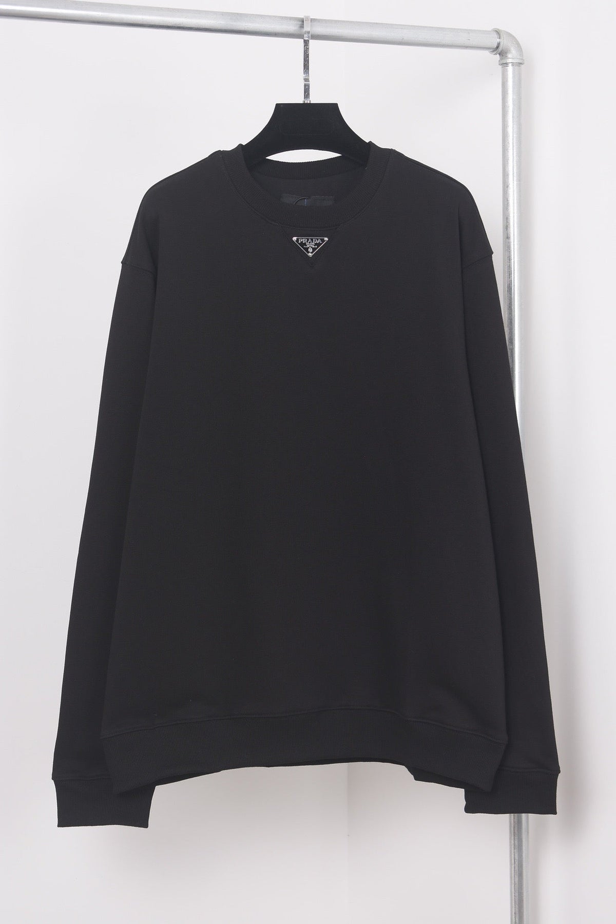 Black Cotton Triangle Logo Long-Sleeve - Men's