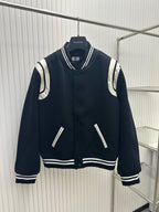 Navy Wool Striped Trim Varsity - Men's
