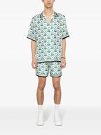 Teal Floral Print Silk Shirt - Men's