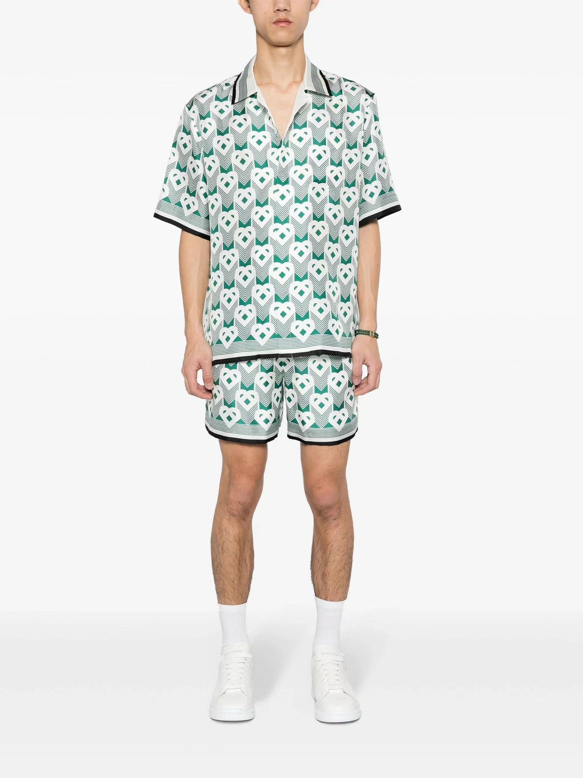 Teal Floral Print Silk Shirt - Men's