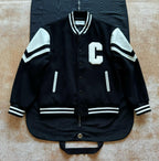 Black Wool Contrast Sleeve Varsity - Men's