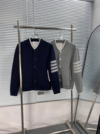 Navy Wool Four-Bar Cardigan - Men's