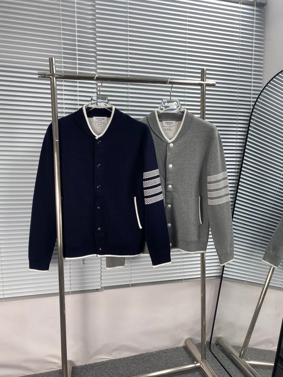 Navy Wool Four-Bar Cardigan - Men's
