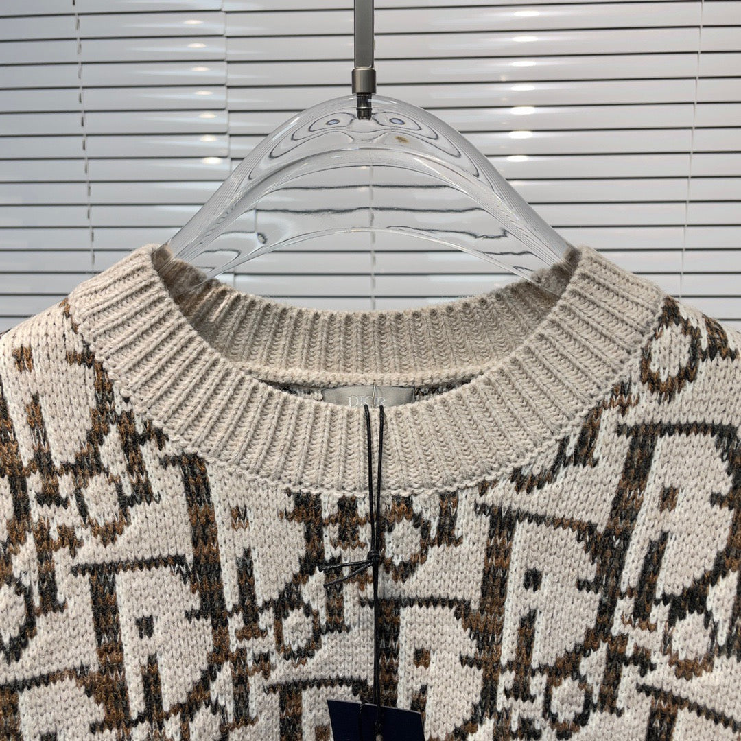 Cream Jacquard Monogram Cardigan - Men's